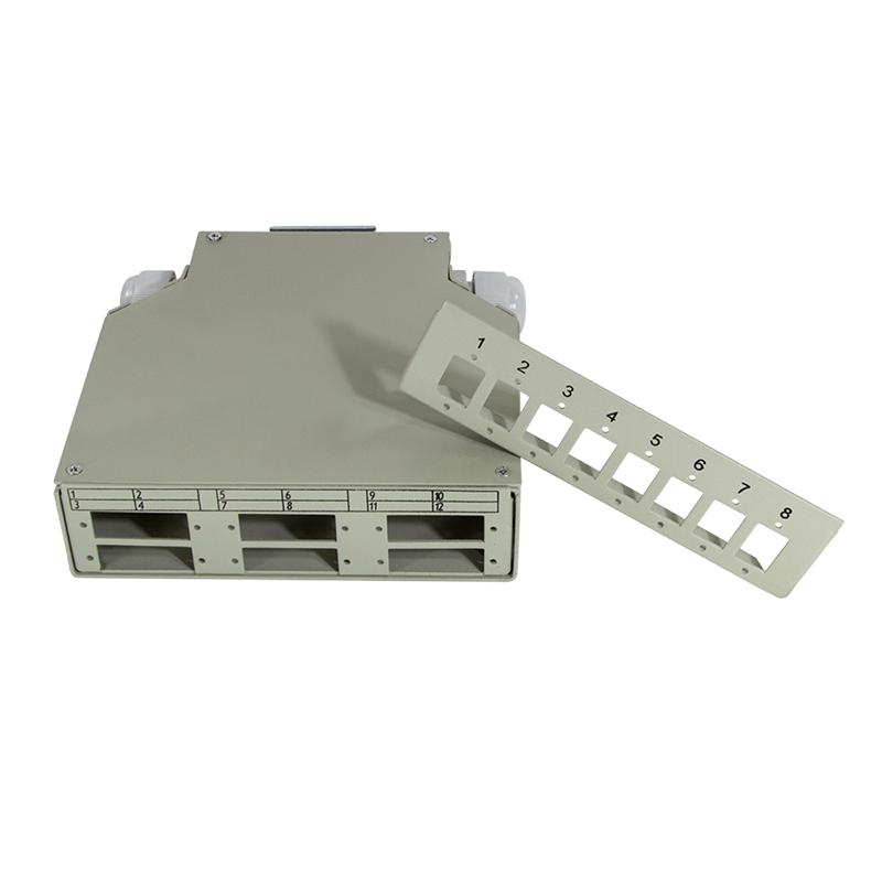 Fiber optic DIN rail splice box for 8 x LC or 6 x SC couplers (LL